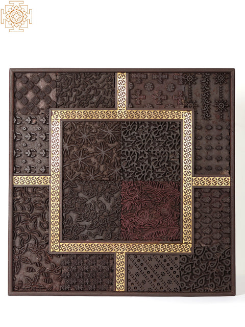22" Designer Wood and Brass Wall Hanging Panel
