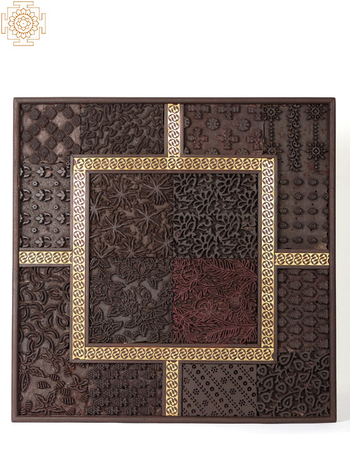 22" Designer Wood and Brass Wall Hanging Panel for Home Decor