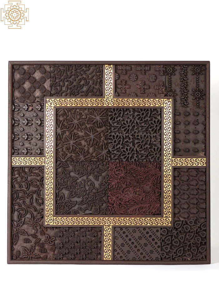 22" Designer Wood and Brass Wall Hanging Panel for Home Decor