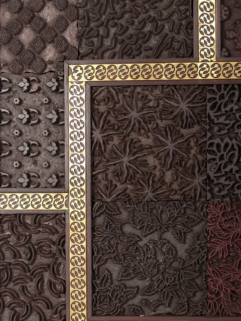 22" Designer Wood and Brass Wall Hanging Panel