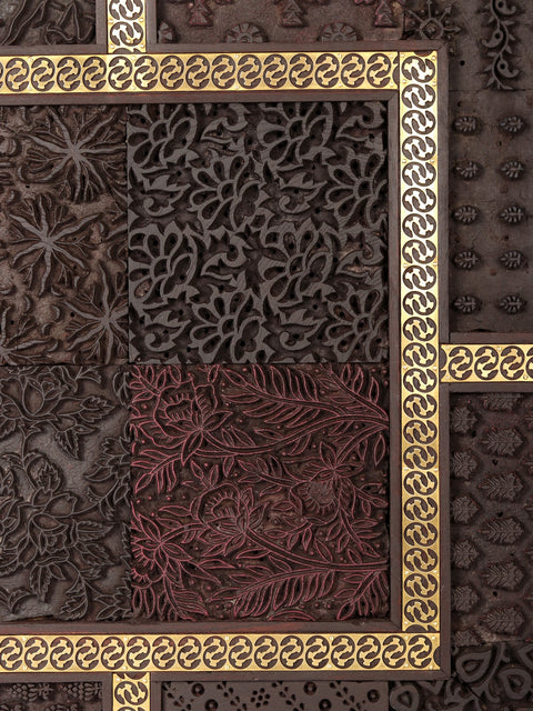 22" Designer Wood and Brass Wall Hanging Panel