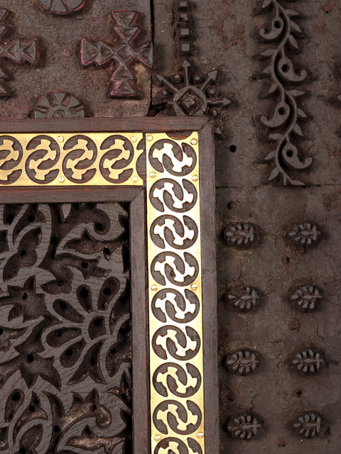 22" Designer Wood and Brass Wall Hanging Panel