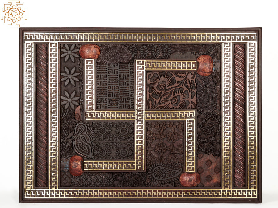 33" Brass Swastik Design Wall Hanging Panel for Home Decor