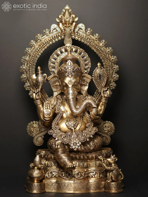 Blessing Lord Ganesha Large Brass Sculpture