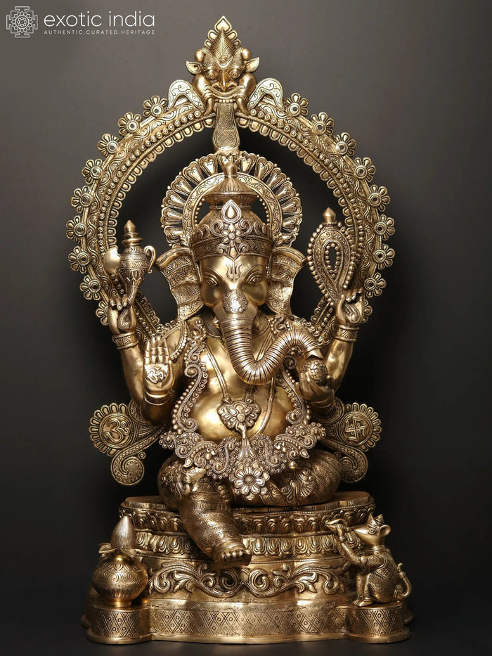 Blessing Lord Ganesha Large Brass Sculpture