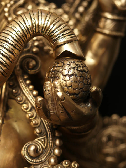 Blessing Lord Ganesha Large Brass Sculpture