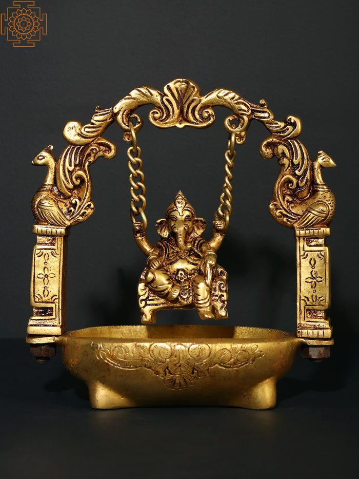8" Brass Lord Ganesha on Swing Handmade Statue