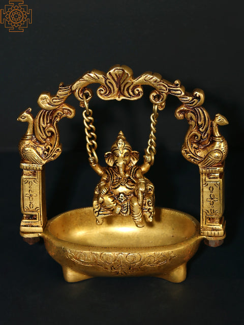 8" Brass Lord Ganesha on Swing