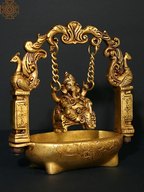 8" Brass Lord Ganesha on Swing