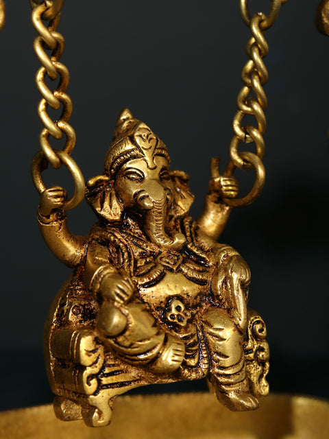 8" Brass Lord Ganesha on Swing