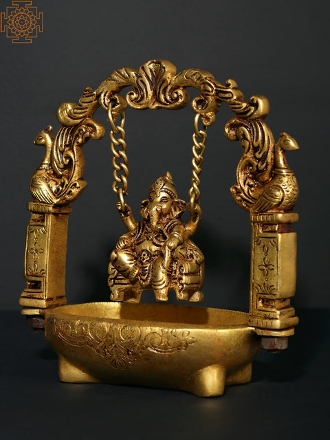 8" Brass Lord Ganesha on Swing