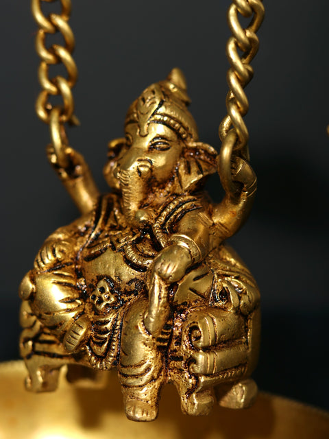 8" Brass Lord Ganesha on Swing