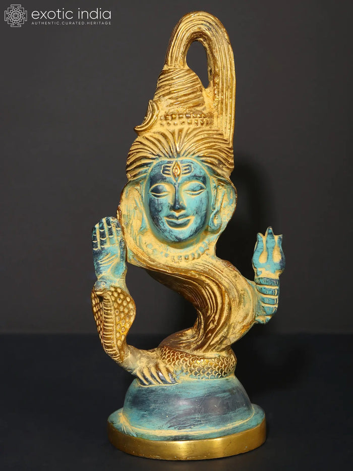 10" Lord Shiva Brass Statue Blue Gold Modern Handmade