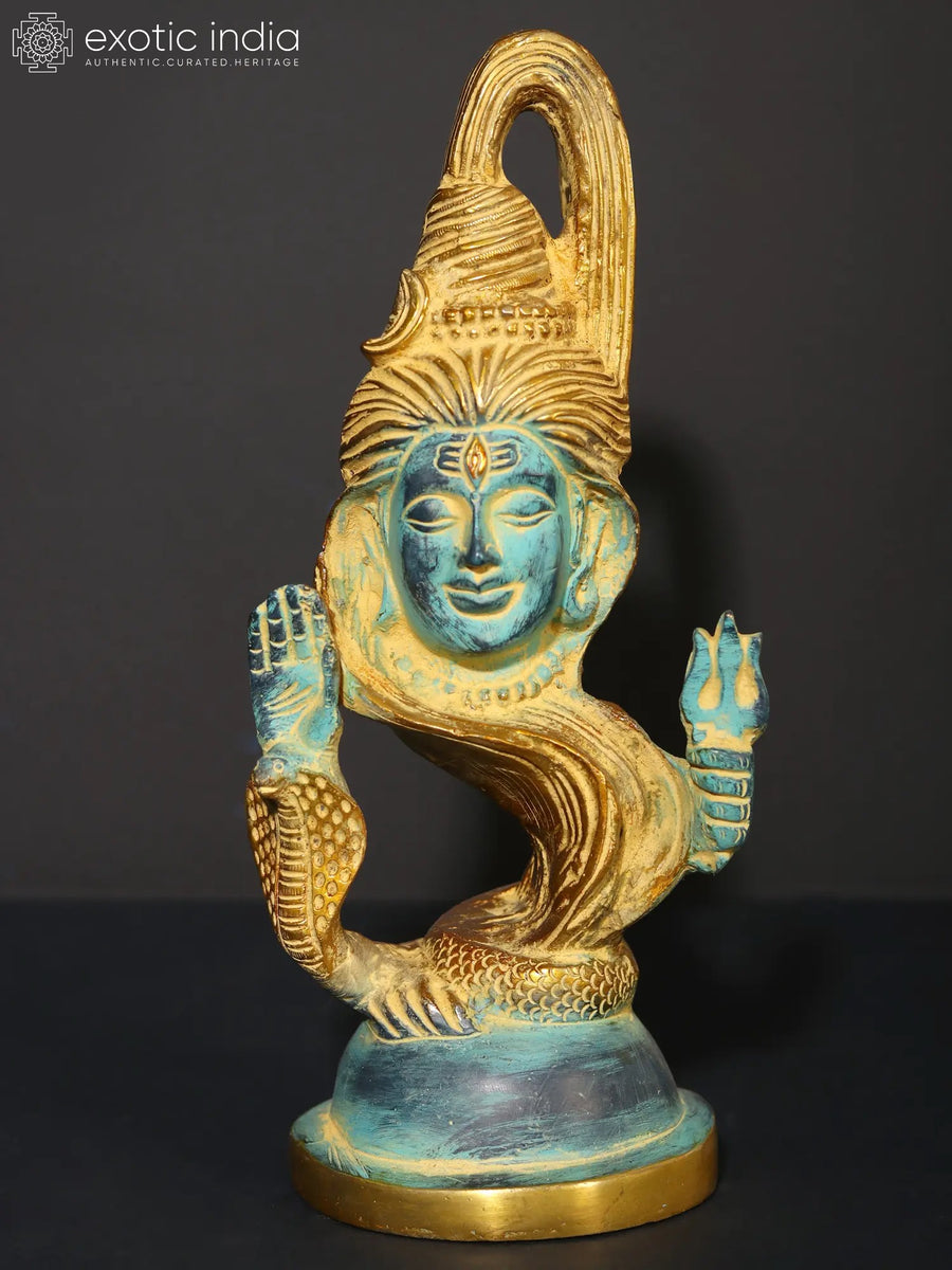 10" Lord Shiva Brass Statue Blue Gold Modern Handmade