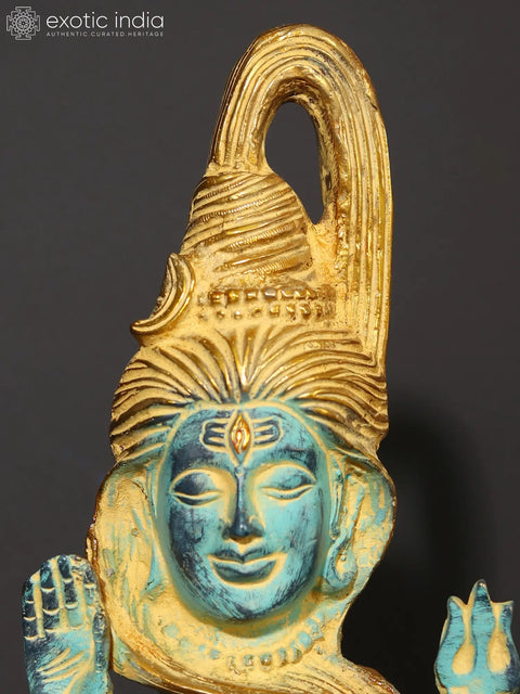10" Blue and Gold Modern Blessing Lord Shiva in Brass