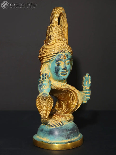 10" Blue and Gold Modern Blessing Lord Shiva in Brass