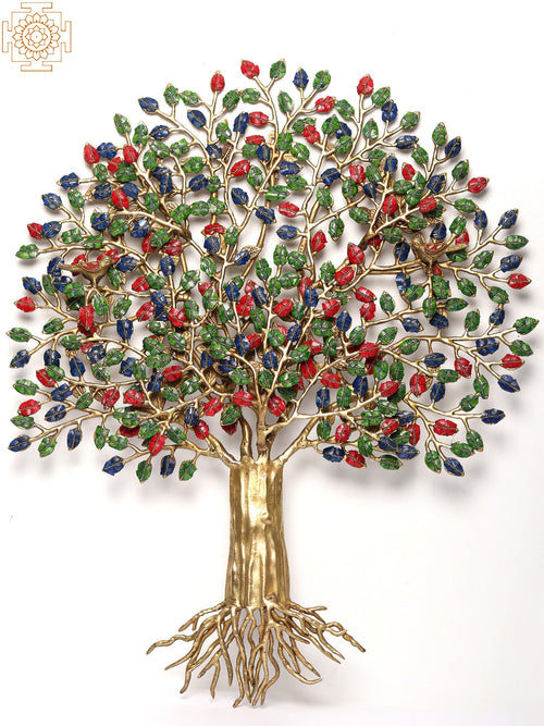 27" Brass Tree Wall Hanging with Inlay Work