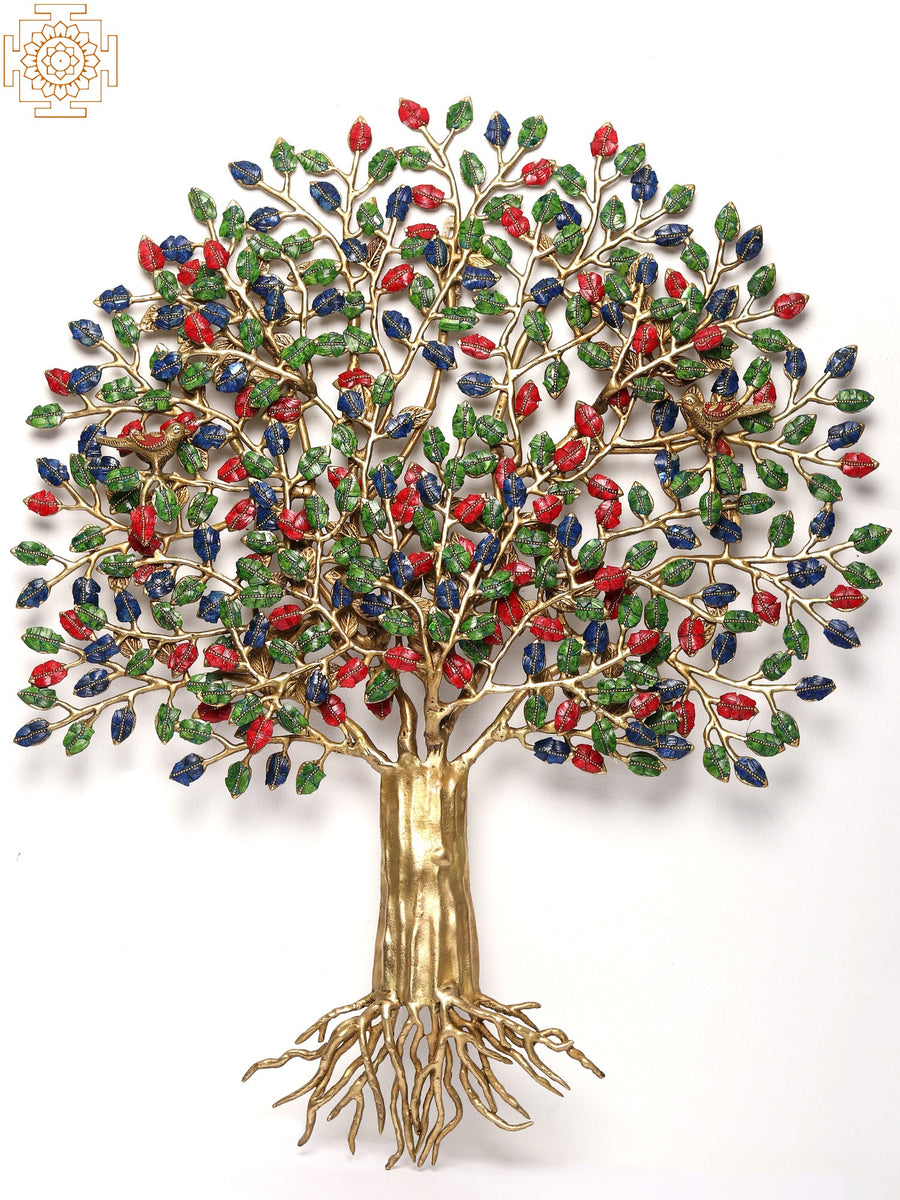 27" Brass Tree Wall Hanging with Inlay Work