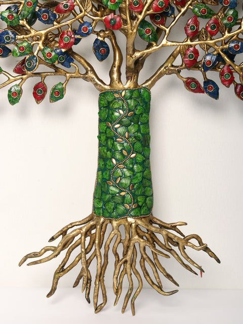 27" Wall Mount Tree of Life in Brass with Inlay Work