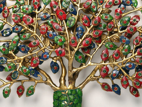27" Wall Mount Tree of Life in Brass with Inlay Work