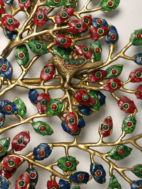 27" Wall Mount Tree of Life in Brass with Inlay Work
