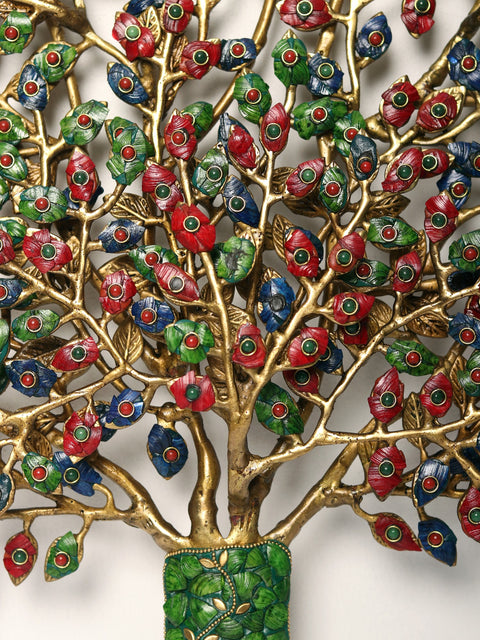 27" Wall Mount Tree of Life in Brass with Inlay Work