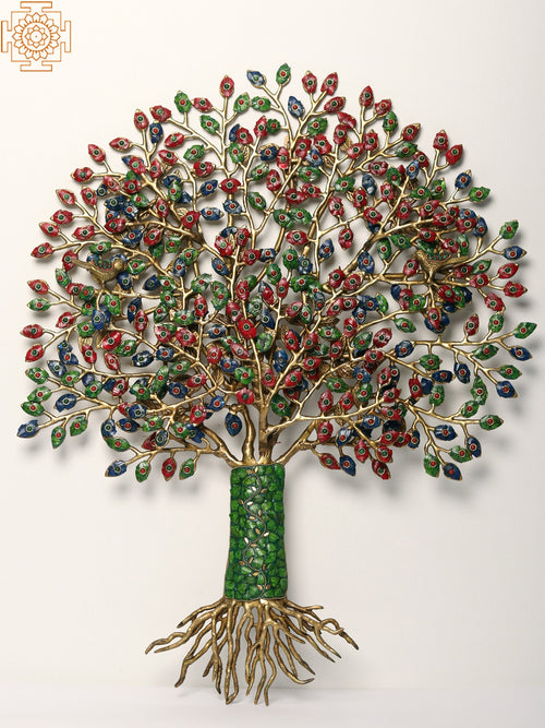 27" Brass Tree of Life Wall Hanging with Inlay Work