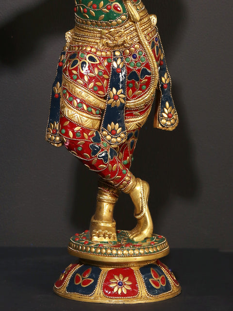 23" Bhagawan Shri Krishna Playing Flute | Brass Statue with Inlay Work