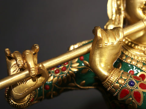 23" Bhagawan Shri Krishna Playing Flute | Brass Statue with Inlay Work