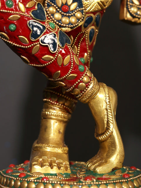 23" Bhagawan Shri Krishna Playing Flute | Brass Statue with Inlay Work
