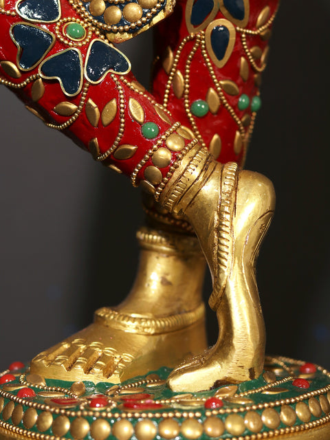 23" Bhagawan Shri Krishna Playing Flute | Brass Statue with Inlay Work