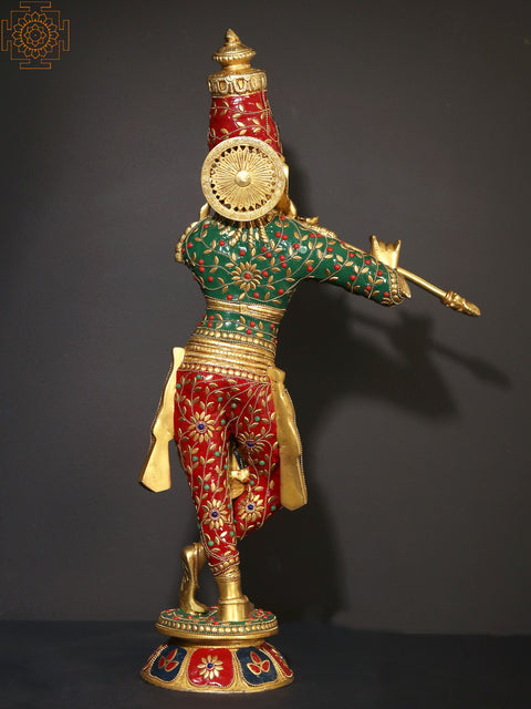 23" Bhagawan Shri Krishna Playing Flute | Brass Statue with Inlay Work