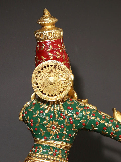 23" Bhagawan Shri Krishna Playing Flute | Brass Statue with Inlay Work