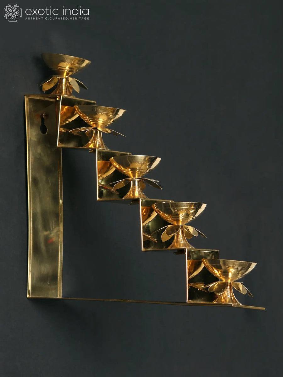 Brass Five Lamps on Steps Wall Hanging Statue