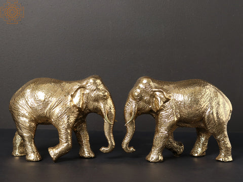 7" Pair of Elephants in Solid Brass