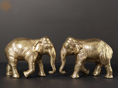 7" Pair of Elephants Brass Statue Home Decor