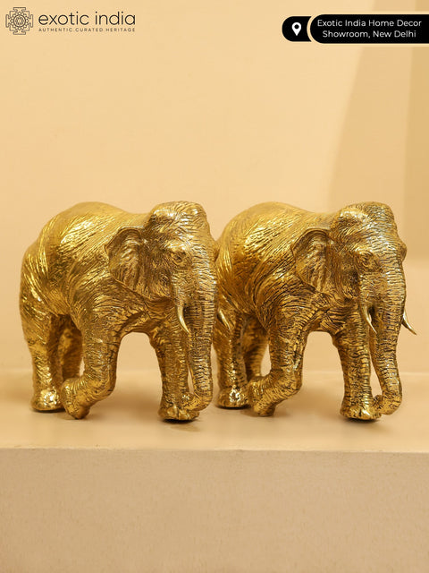 7" Pair of Elephants in Solid Brass