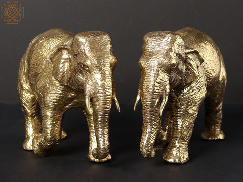 7" Pair of Elephants in Solid Brass