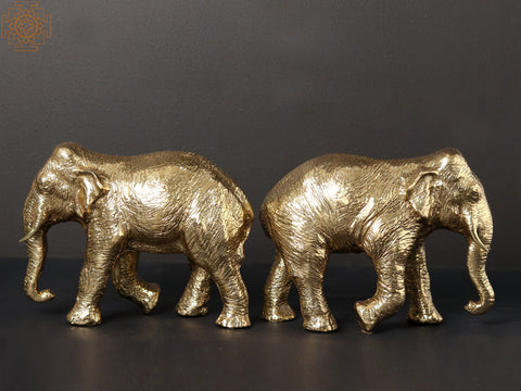 7" Pair of Elephants in Solid Brass