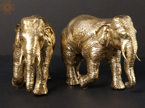 7" Pair of Elephants in Solid Brass