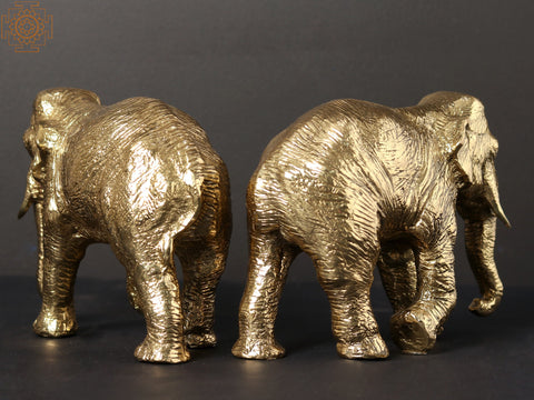 7" Pair of Elephants in Solid Brass