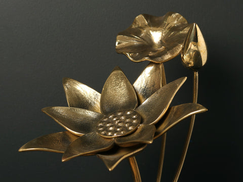 13" Brass Lotus Flowers and Bud | Table Decor