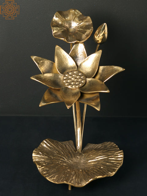 13" Brass Lotus Flowers and Bud | Table Decor
