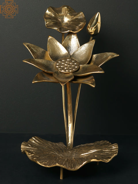 13" Brass Lotus Flowers and Bud | Table Decor