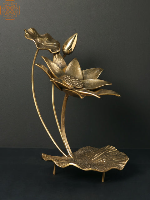 13" Brass Lotus Flowers and Bud | Table Decor