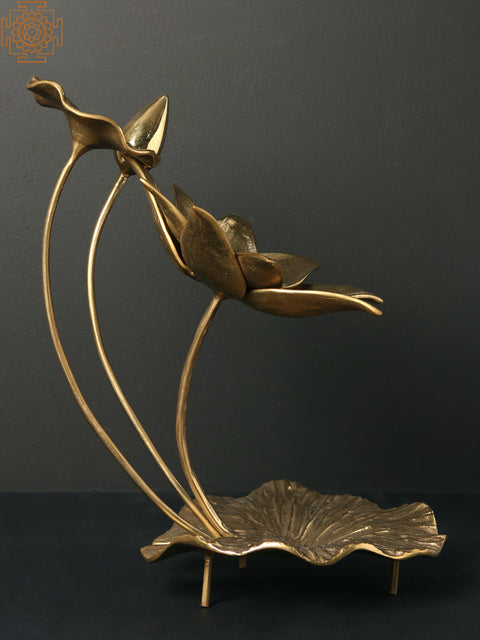 13" Brass Lotus Flowers and Bud | Table Decor