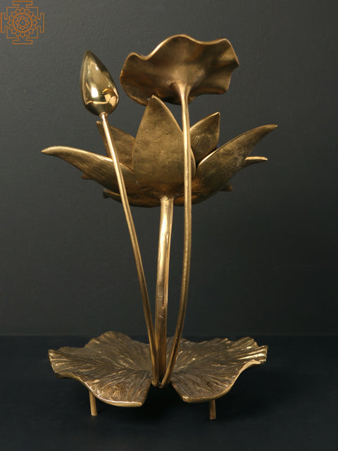 13" Brass Lotus Flowers and Bud | Table Decor