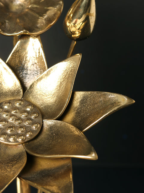 13" Brass Lotus Flowers and Bud | Table Decor
