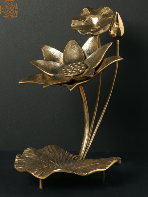 13" Brass Lotus Flowers and Bud | Table Decor