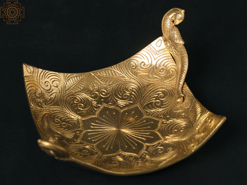 11" Brass Peacock Designer Tray for Home Decor